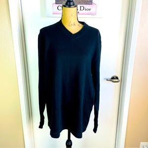 Eddie Bauer Knit Sweater Men’s Large V- Neck Cotton Sweatshirt Winter Black